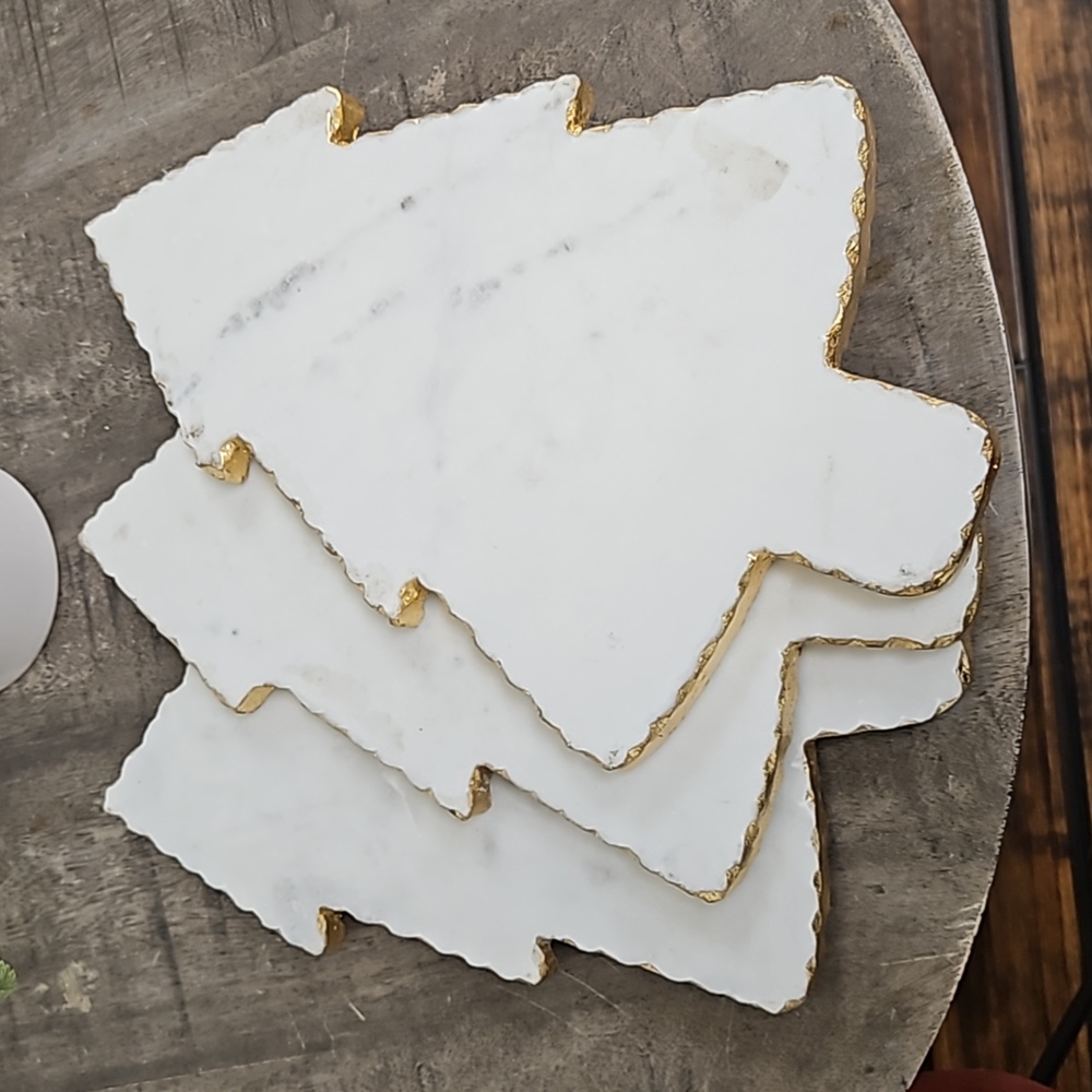 Tree Shaped Marble Serving Board White/Gold 8x12x0.5